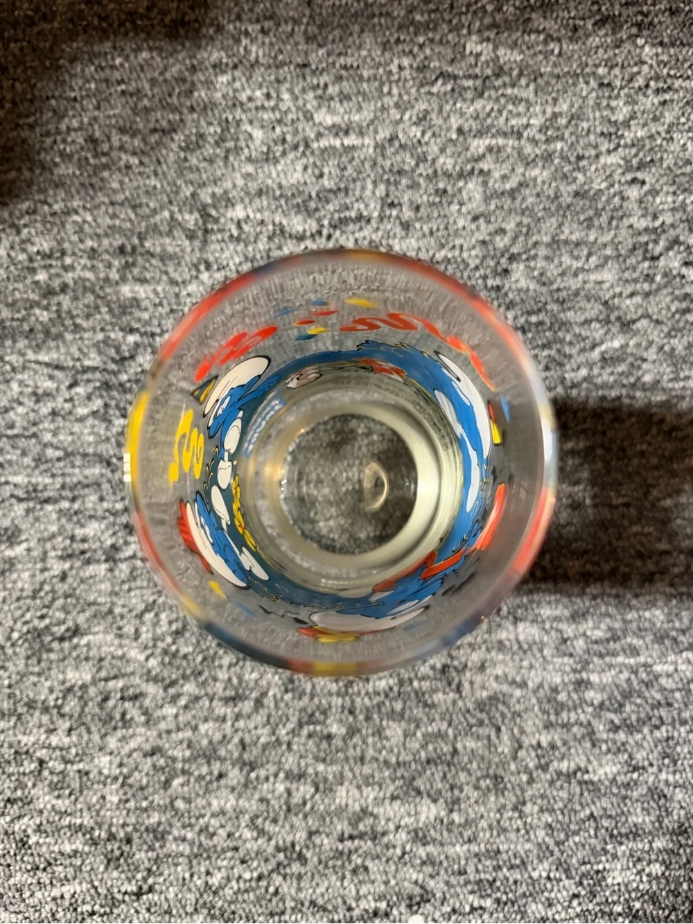 McDonald's Clear Glass Smurf Cup with Vintage 1983